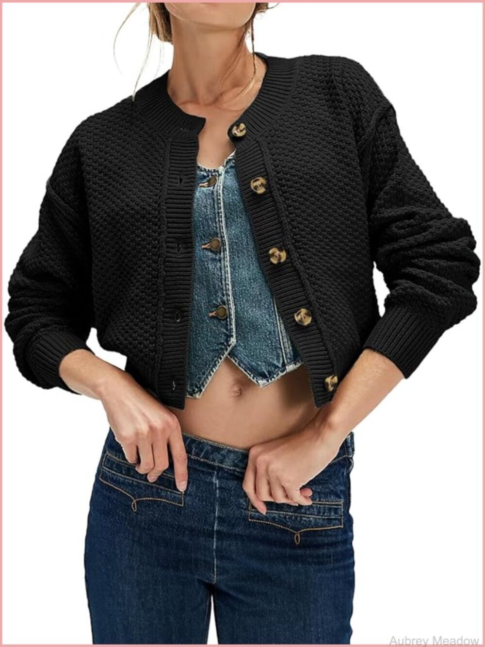 Lightweight Cardigan Sweater Crewneck Button Down Knit Top Layering Work Casual